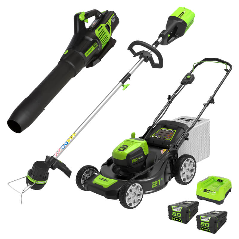 Greenworks 80V TRIO Combo 21-in Brushless Push Mower &amp; 16-in Brushless String Trimmer