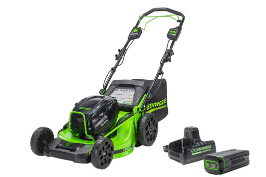 82V 21" Self Propelled Mower with 8Ah Battery and Dual Port Charger (82LM25S-8DP)+82V  Bike Handle String Trimmer Tool-Only | 82TB20
